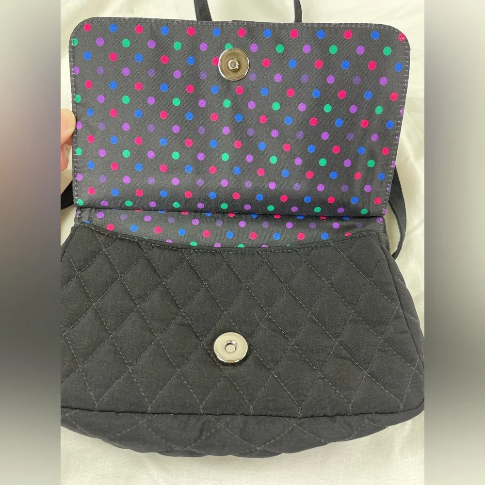 Vera Bradley Quilted Black Crossbody Bag with Polka Dot Interior